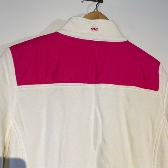 Vineyard Vines White Sweatshirt Pink Accents Small Quarter Zip - Picture 8 of 11